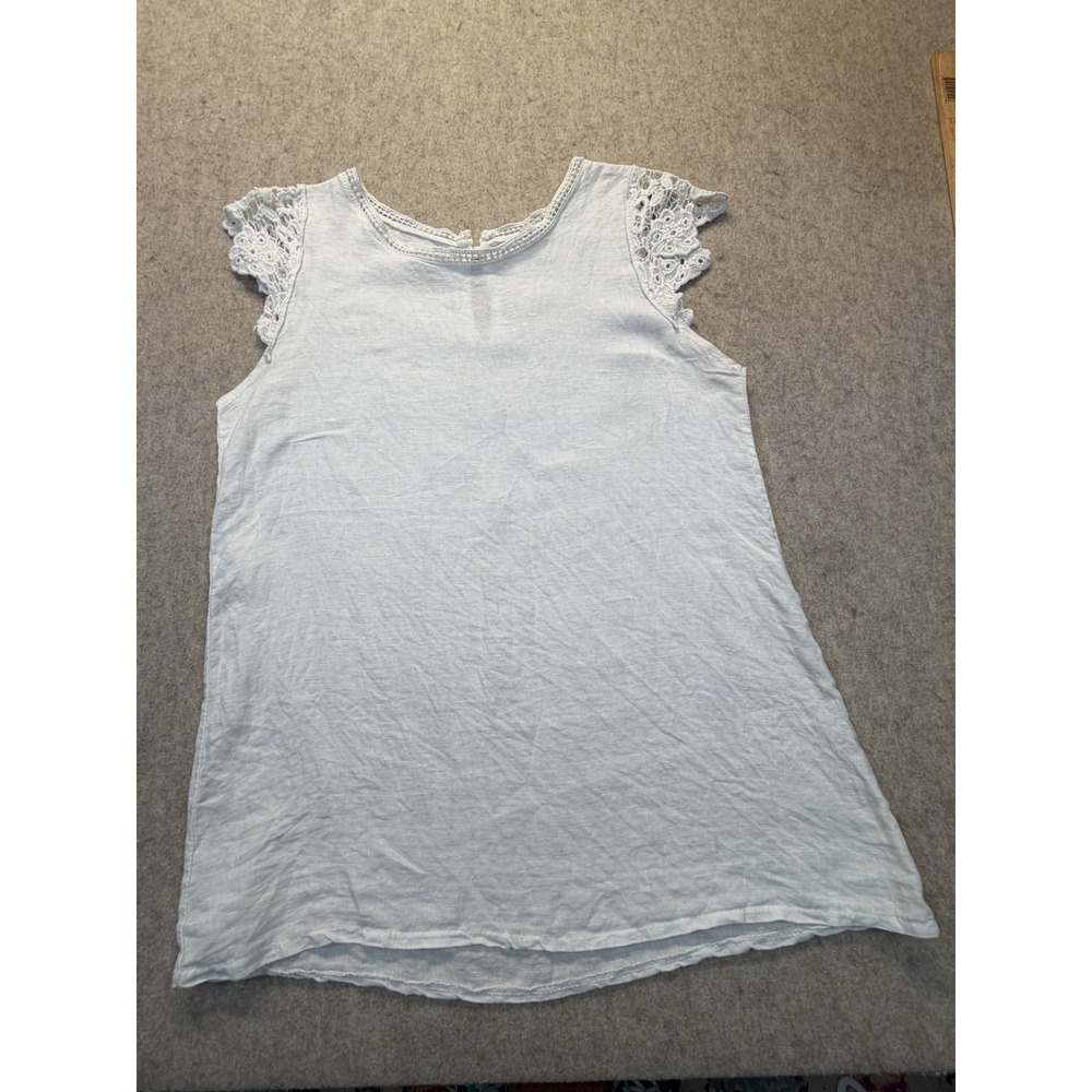 Viola Borghi Italian Tank Top Women M White 100% Linen Lace Trim Cottagecore